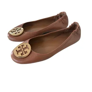 Tory Burch Brown Leather Minnie Travel Ballet Flats with Gold Logo thumbnail 8