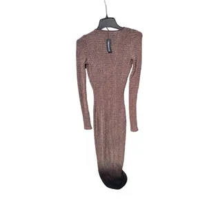 PrettyLittleThing NWT 59O Chocolate Textured Ruched Long‎ Sleeve Midi Dress Sz 4 thumbnail 7