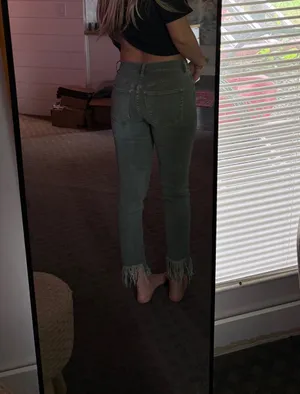 We The Free Olive Green Skinny Jeans with Fringed Hem thumbnail 2