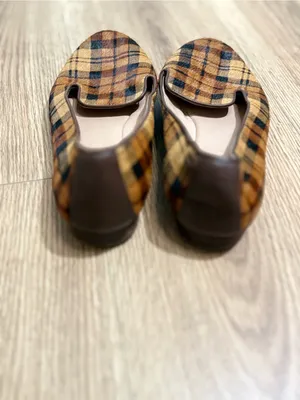 ANTONIO MELANI Larrah Plaid Calf Hair Loafers 9M Brown Tan Leather Flats‎ thumbnail 2