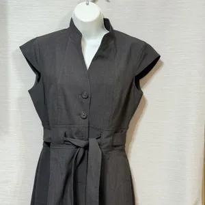 Calvin Klein Womens Charcoal Grey Button Front Belted Cap Sleeve Shirt Dress 4 thumbnail 5
