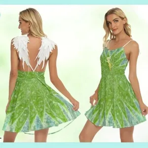 Tinkerbell Green Fairy Dress With Leafy wing Sleeves & Sparkling Small thumbnail 2
