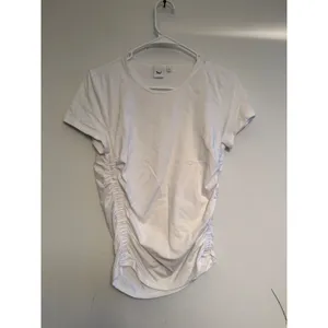 Tna Aritzia White Side Ruched‎ Short Sleeve T-Shirt Crewneck Top Large thumbnail 2