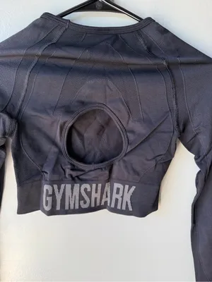 Gymshark Black Long Sleeve Crop Top Open Back Thumbholes XS thumbnail 5