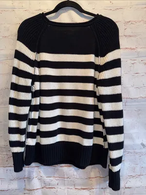 Aerie Black White Striped Crewneck Sweater chunky oversized xs pullover cotton thumbnail 4