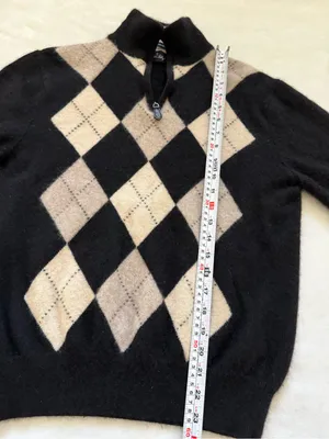 Allen Solly 100% Cashmere Argyle Quarter Zip Sweater Mens Quiet Luxury Old Money thumbnail 8