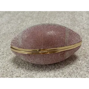 Pink Rhinestone Crystal Football Evening Clutch Gold Chain Shoulder Bag NWT thumbnail 7