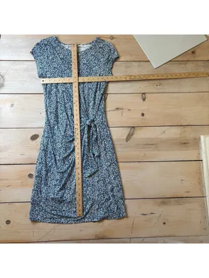 Loft EUC Women's Blue Floral Jersey Knit Faux Wrap Dress Short Sleeve S thumbnail 8