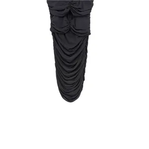 Oh Polly Black Ruched Mesh Cutout Bodycon Midi Dress Spaghetti Strap US 0 thumbnail 7