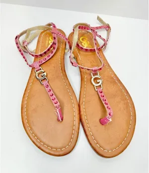 GBG Los Angeles‎ T Strap Sandals Size 6 Pink Gold Logo Ankle Strap thumbnail 1