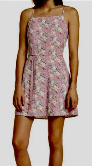 ABOUND Square Neck A-Line Smocked Pink Floral Mini Dress 1X Cottagecore Scandi thumbnail 1