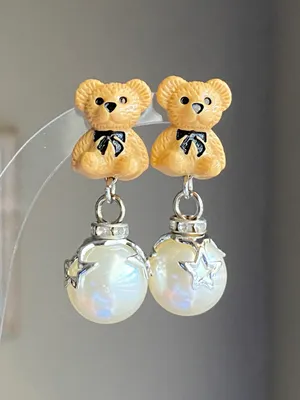 Handmade Kawaii teddy bear y2k fairy 2WAY studs & dangle earrings🧸🌟 thumbnail 7