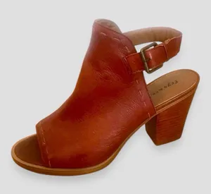 Frye Chestnut Brown Sling Back peep toe Chunky Leather Heels thumbnail 1