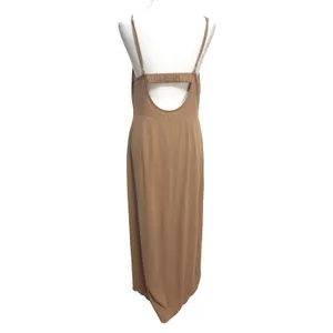 The Workshop Maxi Dress Almond Brown Linen Blend Open Back Minimalist Neutral L thumbnail 4