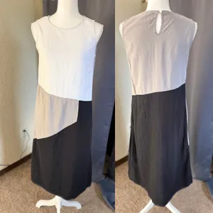 For Cynthia Linen Blend Colorblock Midi Dress Small Lagenlook Minimalist thumbnail 7