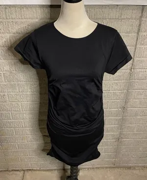 Blanqi‎ Maternity Everyday Black Short Sleeve Ruched MIDI Dress Size M/L thumbnail 1