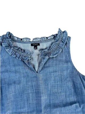 Talbots Denim-Effect Ruffle Neck Sleeveless Top - Blue thumbnail 2