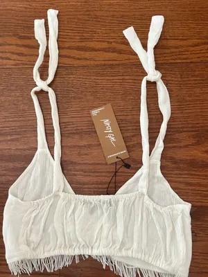 NWT Nasty Gal Crinkle Fringe Hem Bralette Size Crop Top Size Small Size 4 Cream thumbnail 13
