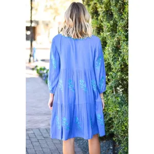 J. Marie NWT Blue Floral The Madeline Embroidered Mini Dress Size XS thumbnail 2