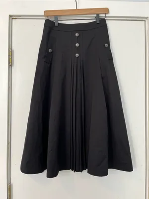 envy Black A-Line Midi Skirt pleated Button front HOLE thumbnail 1