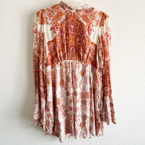 FREE PEOPLE Lady Luck Bell Sleeve Print Tunic or Mini Dress In Ivory Size XS thumbnail 3