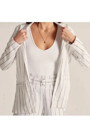 New Abercrombie & Fitch Linen blend Striped Blazer small white black pinstripe thumbnail 3