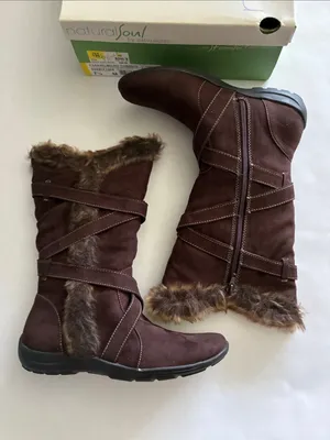 Natural Soul by Naturalizer Brown Faux-Fur Trim Mid-Calf Heeled Boots thumbnail 4