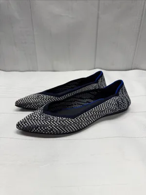 Rothy's Navy and White Houndstooth The Point Knit Ballet Flats thumbnail 2