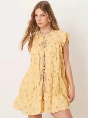 Free People Bohemian Prairie Sundown Mini Dress Tunic Top Sunshine Combo Large thumbnail 8