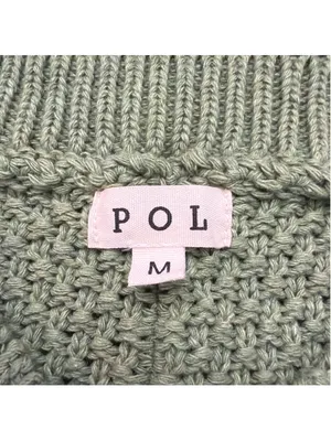 POL Sage Green Chunky Knit V-Neck Sweater Rainbow Stripe Sleeves Pocket M thumbnail 7