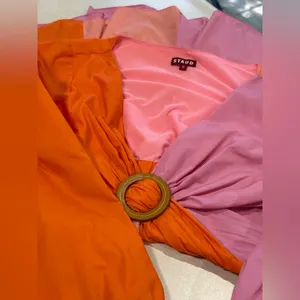 STAUD Women’s Gulf A-Line Cutout Dress in Orange & Pink Size 10 thumbnail 16