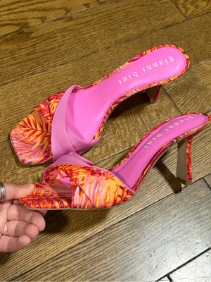 Gianni Bini Pink & Orange Tropical Print Slide Heels size 9.5 thumbnail 2