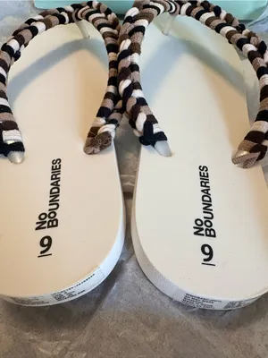No Boundaries Women’s White Sandals with Braided Black and Brown Straps thumbnail 3