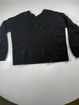 LOFT Black V-Neck Sparkle Knit Sweater thumbnail 7