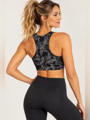 Mono B Metallic Camo Holographic Foil Black Sports Bra thumbnail 2