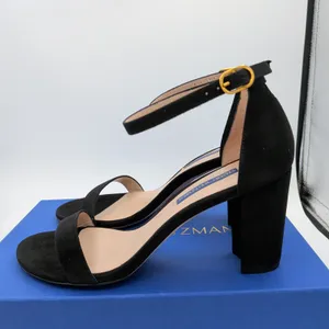Stuart Weitzman Nearlynude Black Suede Block Heel Sandals ZW59314‎ Size 8 thumbnail 5