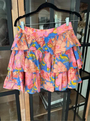 Olivaceous Floral tiered ruffle mini skirt cotton high rise waisted thumbnail 2