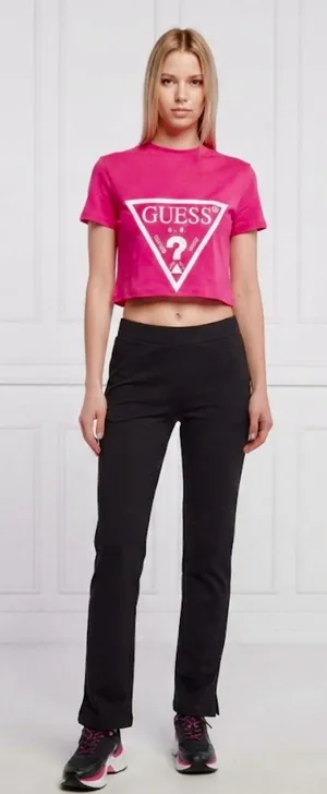 Guess Women's Active Short Sleeve Oversized Logo Cropped T-Shirt Pink Small NWT thumbnail 1