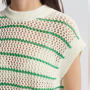 Madewell Classic Ivory Green Striped Open Stitch Knit Sweater Tee Size L NWOT thumbnail 4