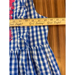 Entro Cottagecore Grandmillennial Blue Gingham Embroidered Ruffle Sleeveless Dress Med thumbnail 3