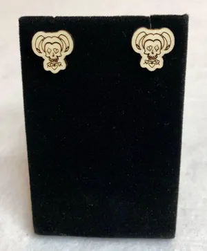 DC Comics Harley Quinn Skull Wood Stud Earrings thumbnail 1