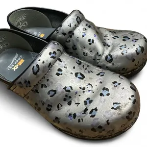 Dansko XP 2.0 Leopard Print Metallic Mule Clogs Silver Black EU 38 Comfort thumbnail 7