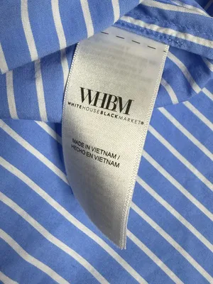 White House Black Market Striped Button Up Blouse Size 4 Ruched Sleeve thumbnail 3