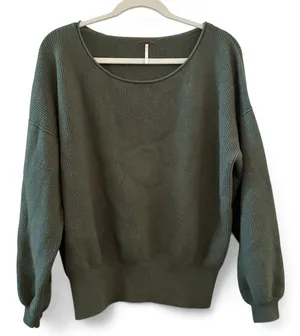 Free People Green Ribbed Balloon Sleeve Women Sweater Top XS thumbnail 1