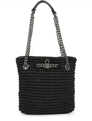 Kurt Geiger Brixton Small Raffia Black Tote thumbnail 1