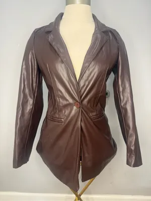 Princess Polly Chocolate Brown Faux Leather Blazer thumbnail 4