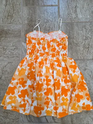 Womens Bright Orange White Floral Mini Dress Size Medium TN Vols Game Day Flirty thumbnail 3