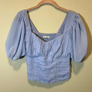 Abercrombie‎ & Fitch Blue Puff Sleeve Top Small thumbnail 1