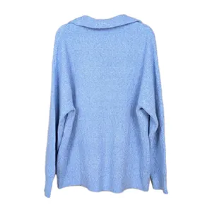 AERIE Blue V-Neck Collared Textured Oversize Sweater Drop Shoulder Women's Large thumbnail 2