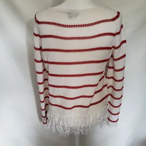 W by Worth Breton Stripe Womens Sweater Sz S Fisherman Nautical Fringe Preppy thumbnail 8